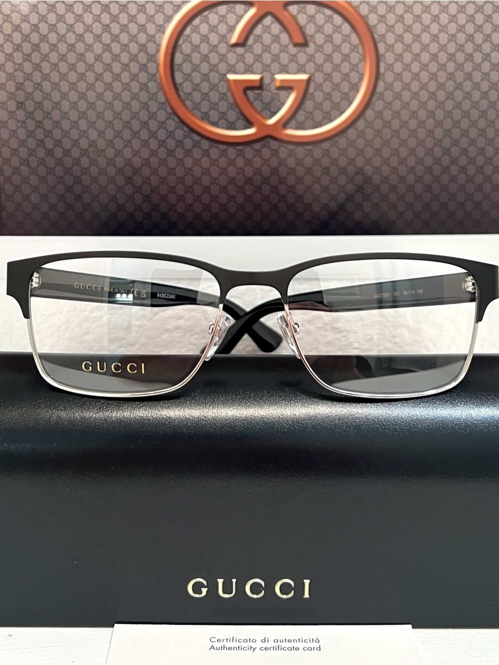 Gucci GG0750O 001 Black & Silver Eyeglasses